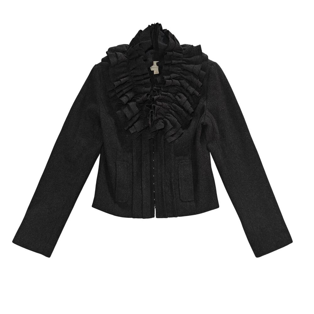 Hinge Charcoal Wool Blend Ruffle Collar Jacket Coat Blazer Womens Small